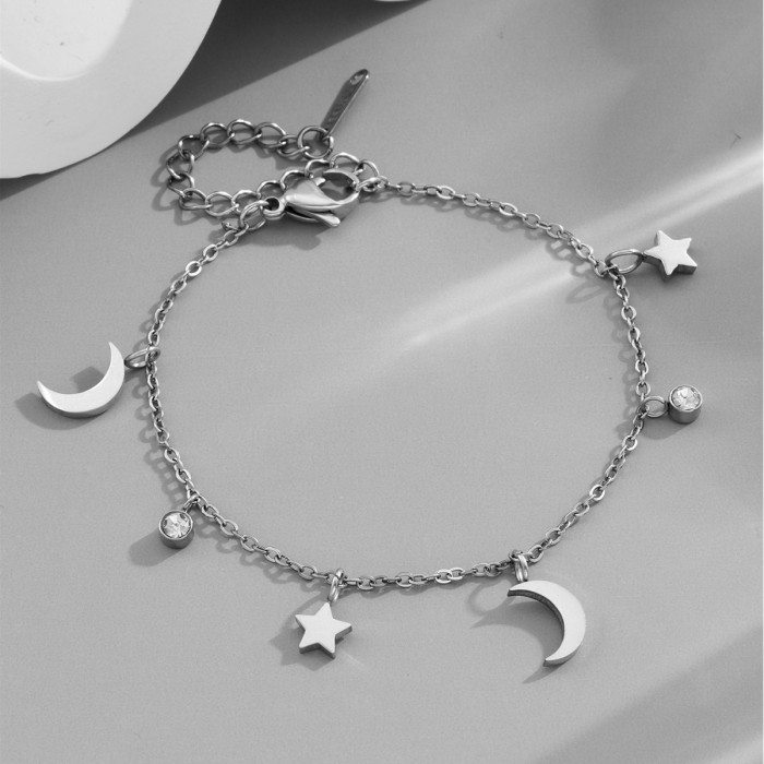 Starry Moon Diamond Versatile Bracelet for Women, Trendy Internet Celebrity Titanium Steel Anklet, Fashionable Bracelet Accessory, Unique Jewelry for Besties and Sisters
