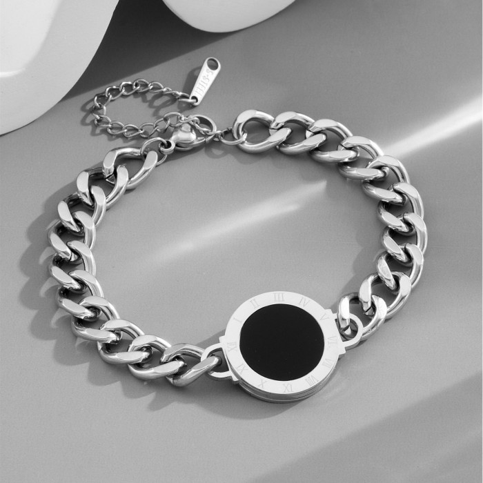 New Roman Numeral Diamond-Encrusted Bracelet, Trendy Rose Gold Plated Titanium Steel Women's Bracelet, Fashionable Jewelry Wholesale