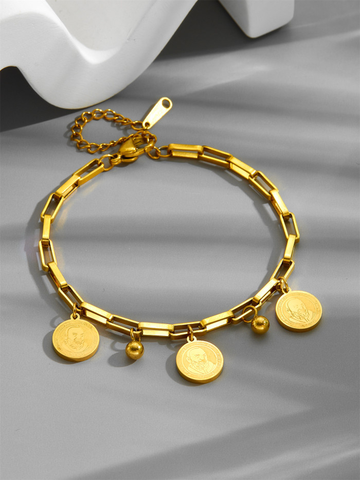 Popular in Europe and America, personalized hip-hop stainless steel bracelet, titanium steel women's street hip-hop high-end portrait tag bracelet