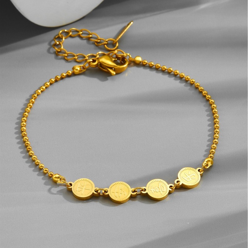 Elegant Chinese-style lucky, safe, and joyful small round charm titanium steel bracelet for women, ins niche design, new jewelry