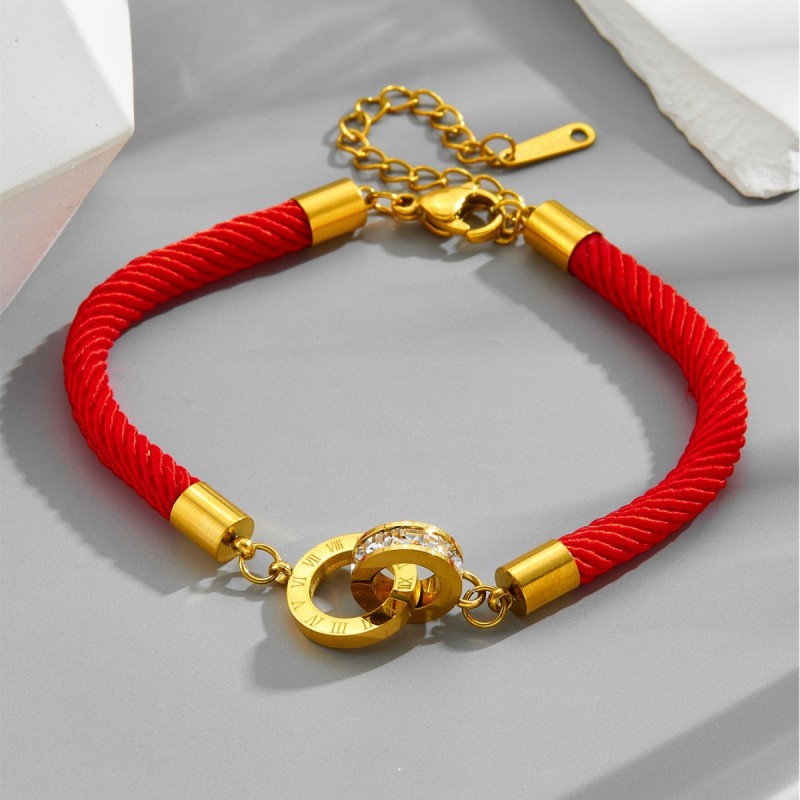 Festive New Braided Red Rope Roman Numeral Double Ring Bracelet, Lucky Versatile Fashion Design Bracelet, Women's Jewelry Factory