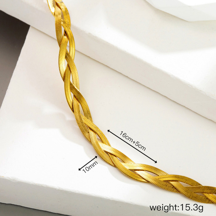 Three-layer woven stainless steel blade snake bone bracelet for women, fashionable and simple, color-blocked twisted vintage titanium steel bracelet