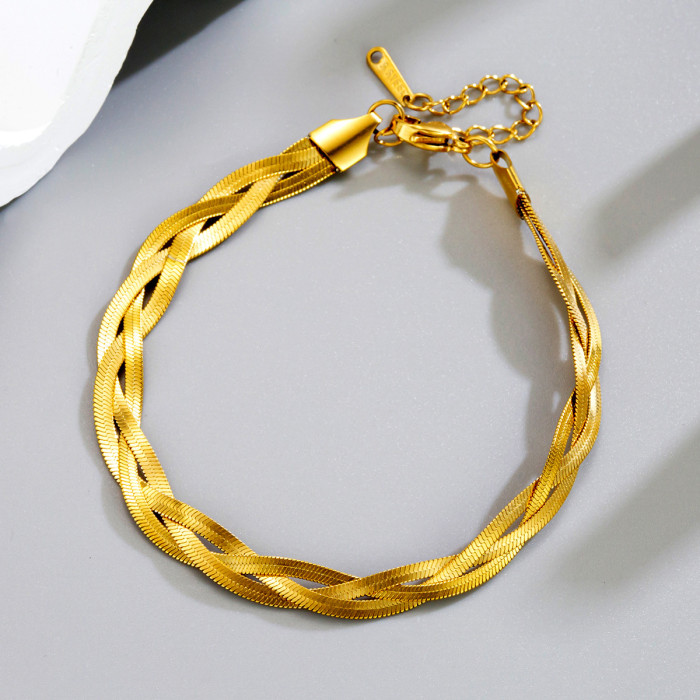 Three-layer woven stainless steel blade snake bone bracelet for women, fashionable and simple, color-blocked twisted vintage titanium steel bracelet