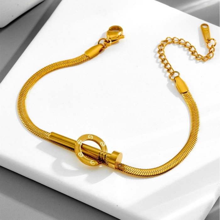 Cross-border bestseller titanium steel nail bracelet, light luxury style simple bracelet for women, 18K gold titanium steel snake bone chain bracelet for women