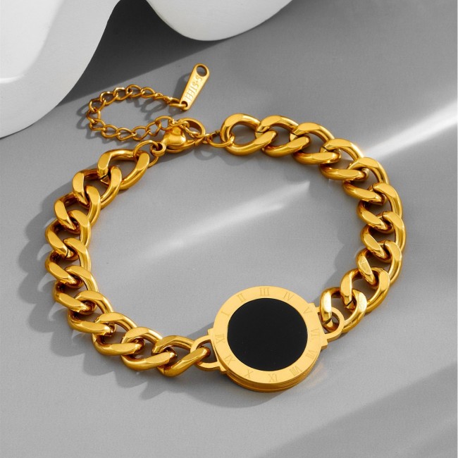 New Roman Numeral Diamond-Encrusted Bracelet, Trendy Rose Gold Plated Titanium Steel Women's Bracelet, Fashionable Jewelry Wholesale