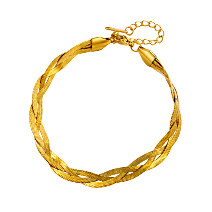 Three-layer woven stainless steel blade snake bone bracelet for women, fashionable and simple, color-blocked twisted vintage titanium steel bracelet