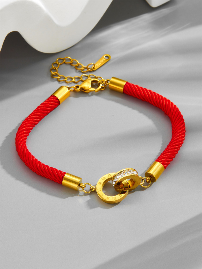 Festive New Braided Red Rope Roman Numeral Double Ring Bracelet, Lucky Versatile Fashion Design Bracelet, Women's Jewelry Factory