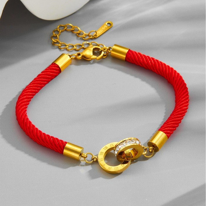 Festive New Braided Red Rope Roman Numeral Double Ring Bracelet, Lucky Versatile Fashion Design Bracelet, Women's Jewelry Factory