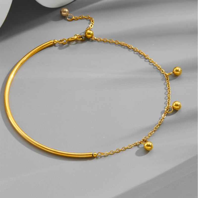 European and American ins-style jewelry, semi-spliced jewelry clasp, round wire steel bead tassel bracelet, titanium steel plated with 18k gold, women's accessory