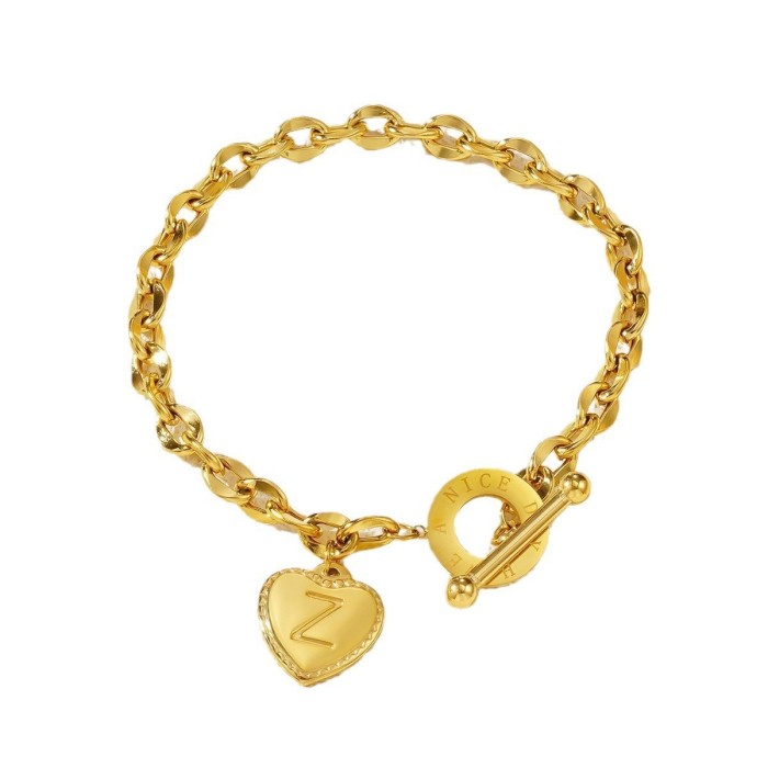 Trending in European and American cross-border sales: 26-letter heart OT clasp titanium steel bracelet, personalized and versatile stainless steel jewelry