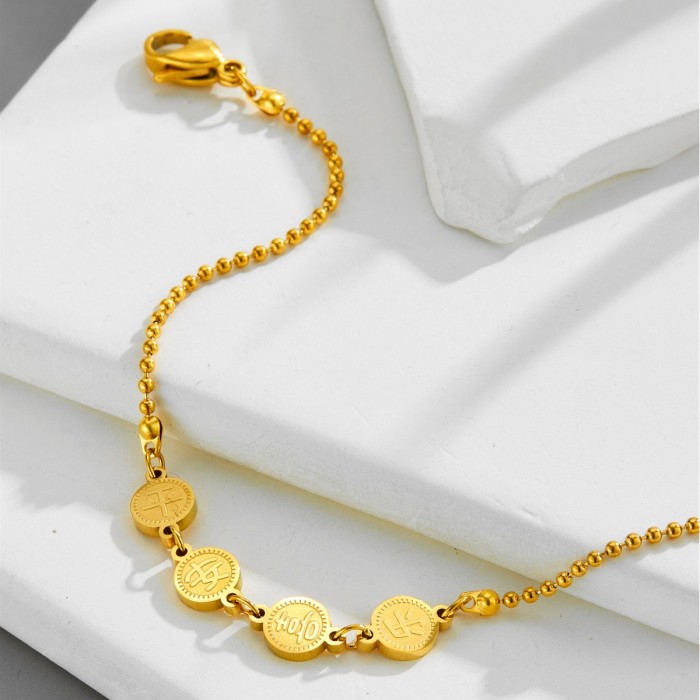 Elegant Chinese-style lucky, safe, and joyful small round charm titanium steel bracelet for women, ins niche design, new jewelry