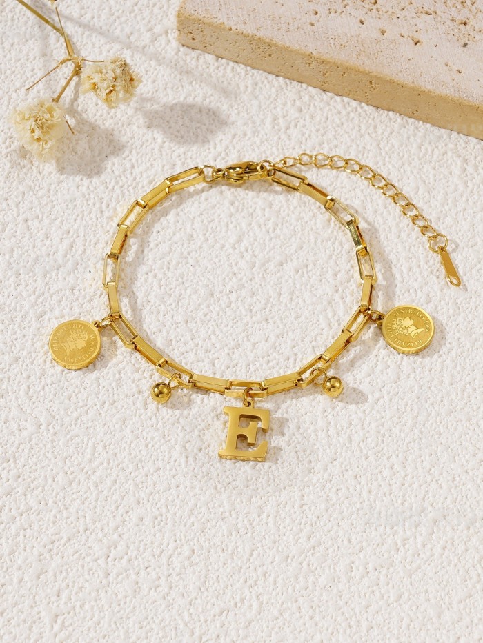 Trendy titanium steel hip-hop personalized round pendant bracelet, Korean style internet celebrity ins minimalist style student and friendship bracelet wholesale