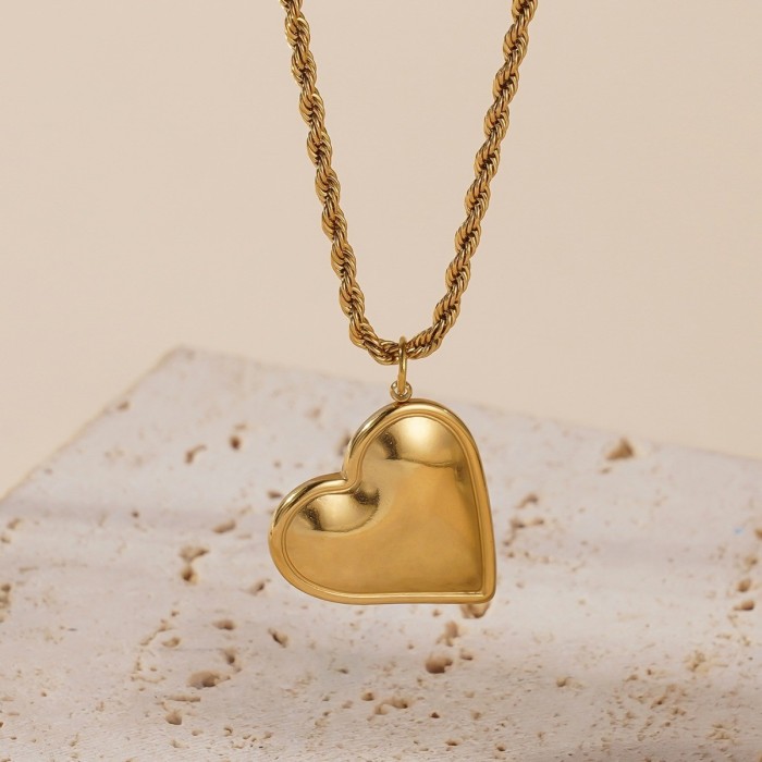 Double Heart Pendant Contrast Color Earrings Stainless Steel 14K Gold Plated Non-Fading Layered Titanium Steel Heart Double Stud Earrings