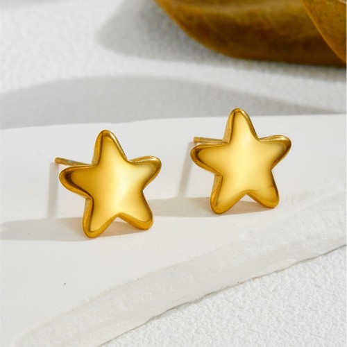 YouRui Geometric Irregular French Style Cute Little Star Stud Earrings Vintage Polished Pentagram Titanium Steel Earrings
