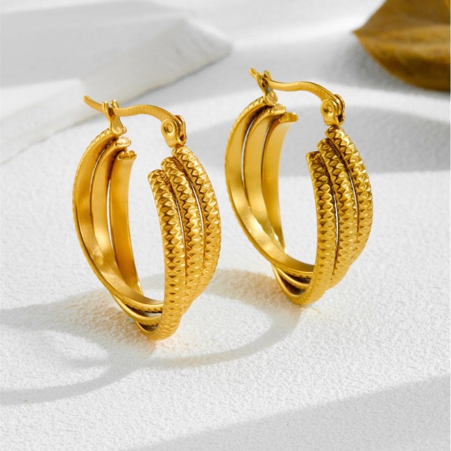 European and American ins-style fashion three-line multi-layer C-shaped earrings for women, stainless steel plated with 18k gold, cross-border personalized earrings wholesale