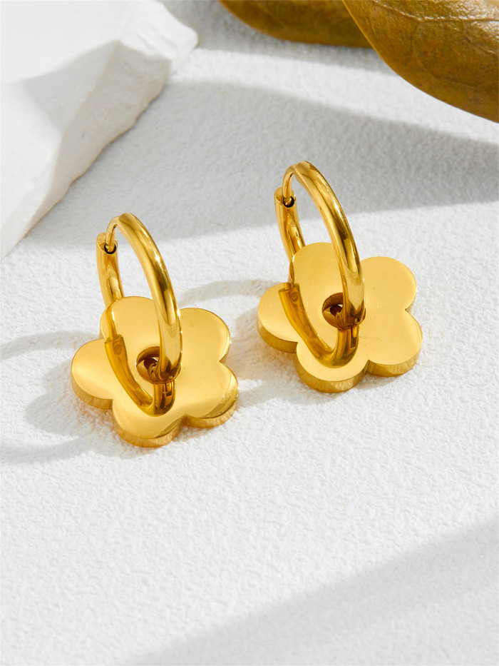 Cross-border bestseller: high-end gold flower earrings, niche stainless steel earrings, simple and luxurious elegant earrings, K gold