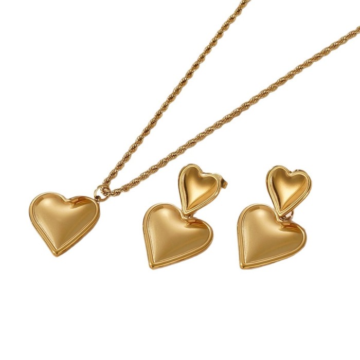 Double Heart Pendant Contrast Color Earrings Stainless Steel 14K Gold Plated Non-Fading Layered Titanium Steel Heart Double Stud Earrings