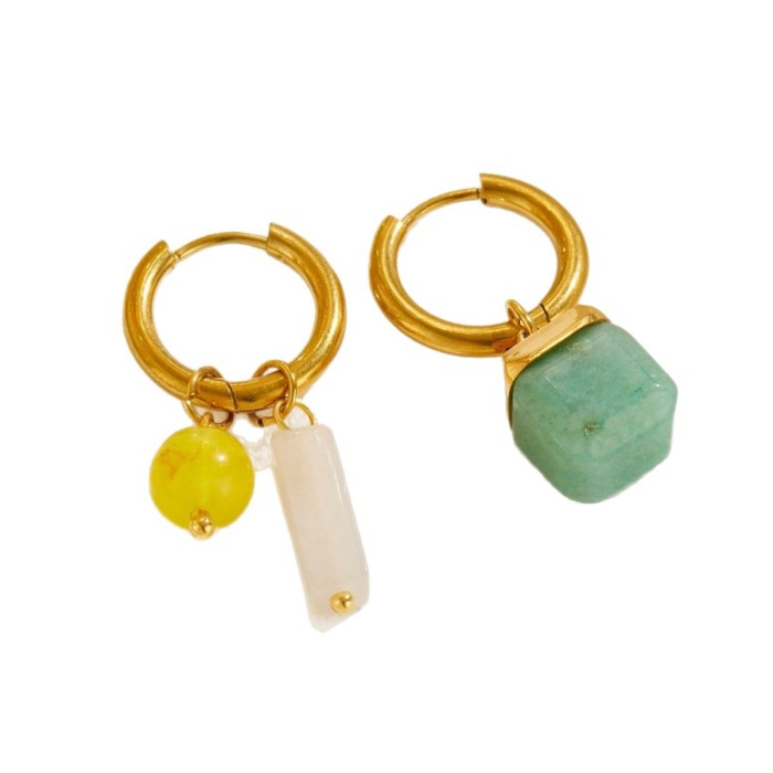 European and American style stainless steel earrings, popular on Instagram, with stone and 18K gold pendants, wholesale