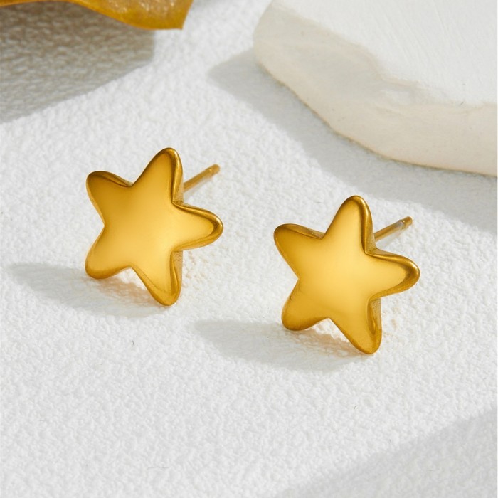 YouRui Geometric Irregular French Style Cute Little Star Stud Earrings Vintage Polished Pentagram Titanium Steel Earrings