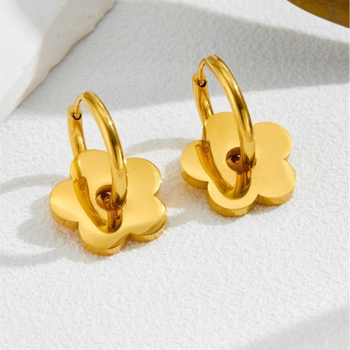 Cross-border bestseller: high-end gold flower earrings, niche stainless steel earrings, simple and luxurious elegant earrings, K gold