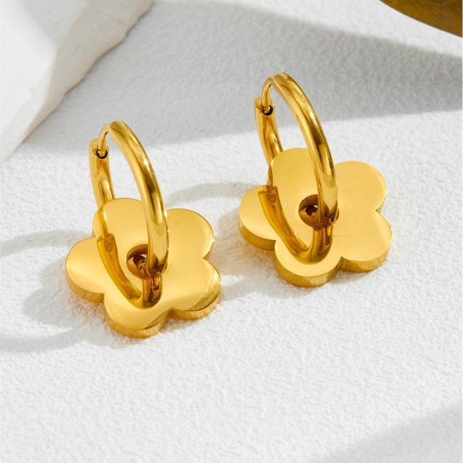 Cross-border bestseller: high-end gold flower earrings, niche stainless steel earrings, simple and luxurious elegant earrings, K gold