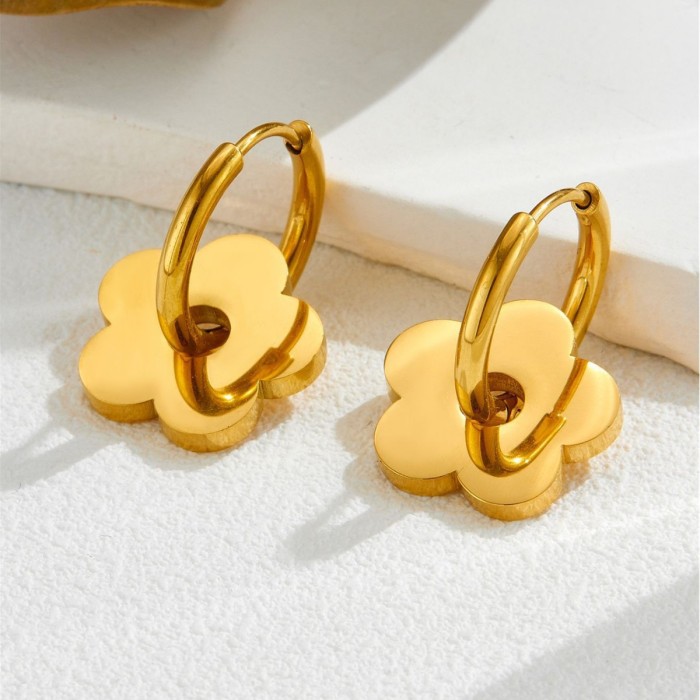 Cross-border bestseller: high-end gold flower earrings, niche stainless steel earrings, simple and luxurious elegant earrings, K gold
