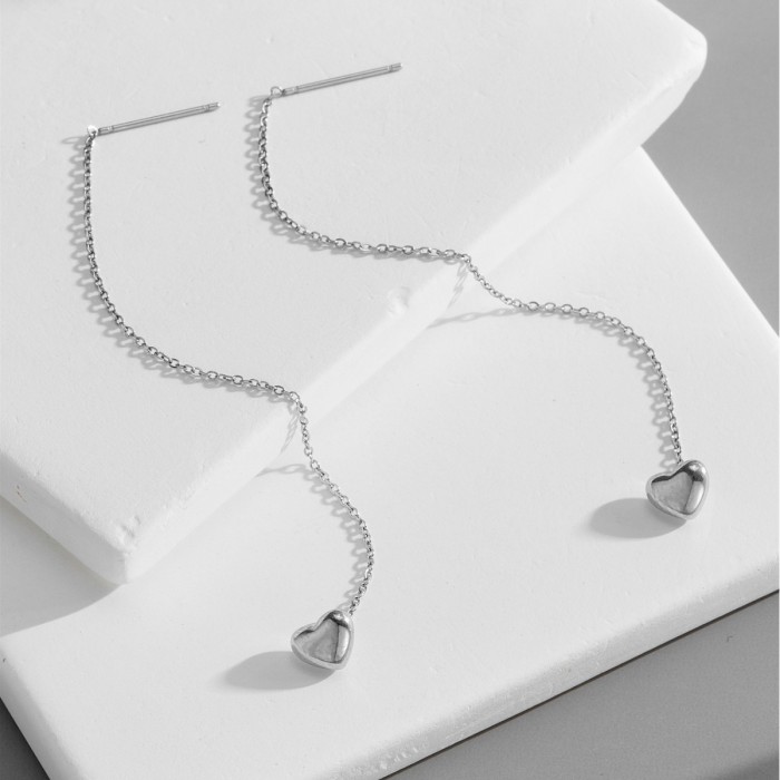 Titanium steel long heart-shaped earrings for women, 2023 trendy heart earrings that make the face look slimmer, ear chain for women