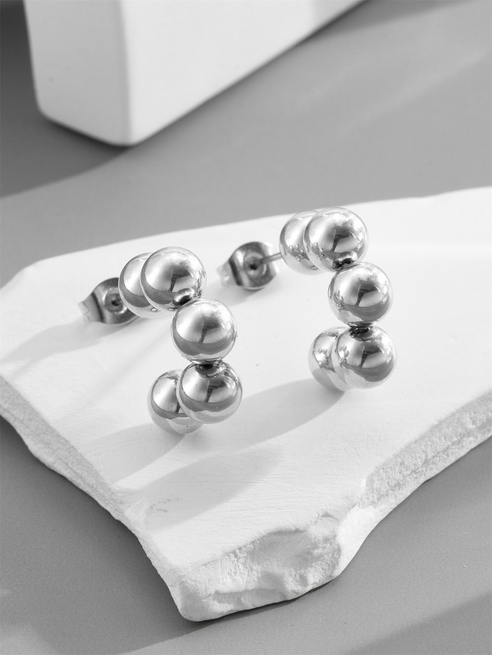 Korean-style minimalist ins cool style cross-border titanium steel jewelry wholesale, unique earrings and studs with spliced steel beads that do not fade