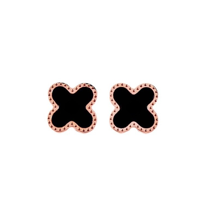 Korean-style 18k rose gold titanium steel four-leaf clover earrings for women, simple shell design, high-end feel, trendy and unique earrings