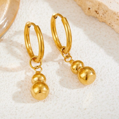 Cross-border New Chinese Style Good Luck Gourd Pendant Earrings 18K Gold Plated Stainless Steel Elegant Charm Earrings