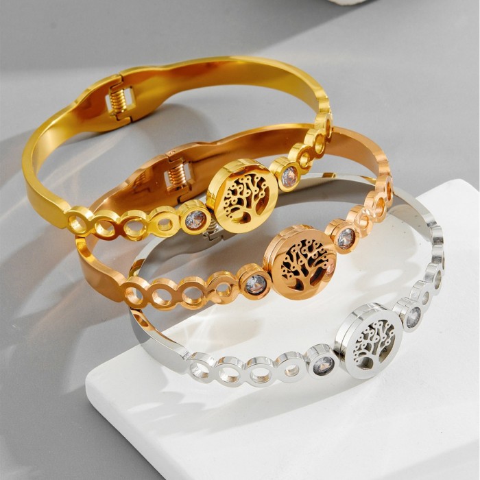 Cross-border stainless steel fashion bracelet for women, non-fading, versatile, stylish, personalized, full of diamonds, light luxury women's bracelet