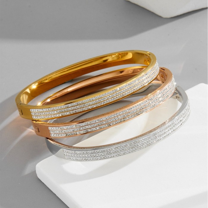 European and American style simple open-ended diamond-encrusted titanium steel bracelet for women, rose gold, anti-fading, trendy, fashionable, light luxury, trendy bracelet