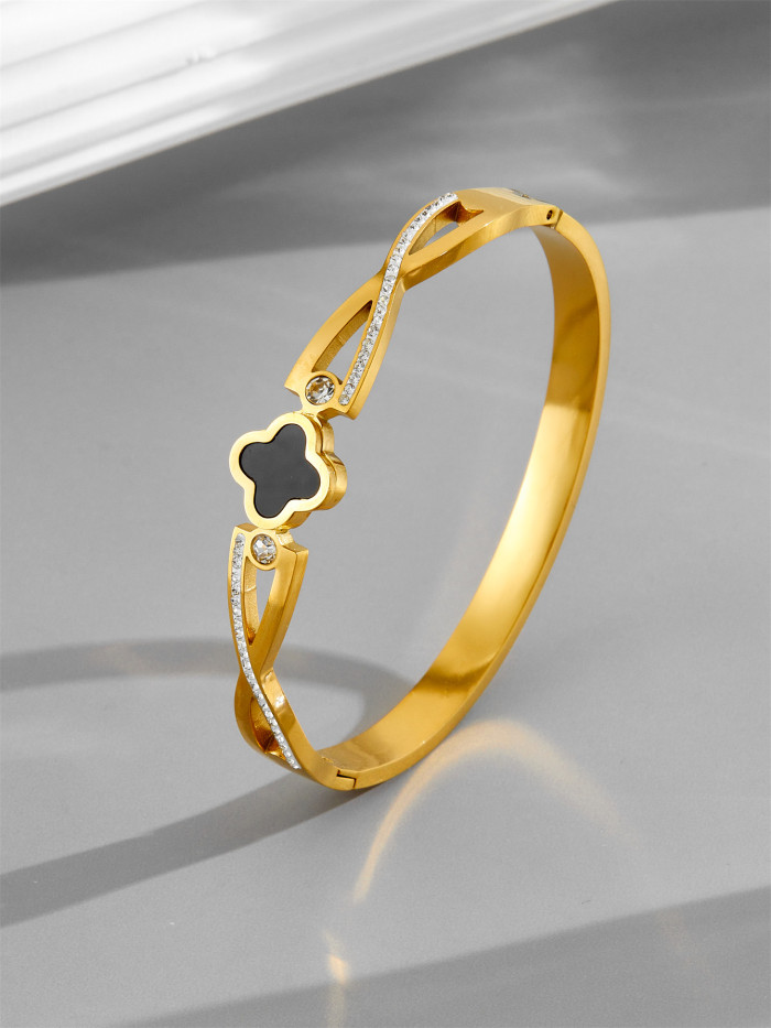 Exclusive for cross-border Amazon: Simple and stylish lucky four-leaf clover full-diamond titanium steel bracelet for women, light luxury, wholesale from manufacturer