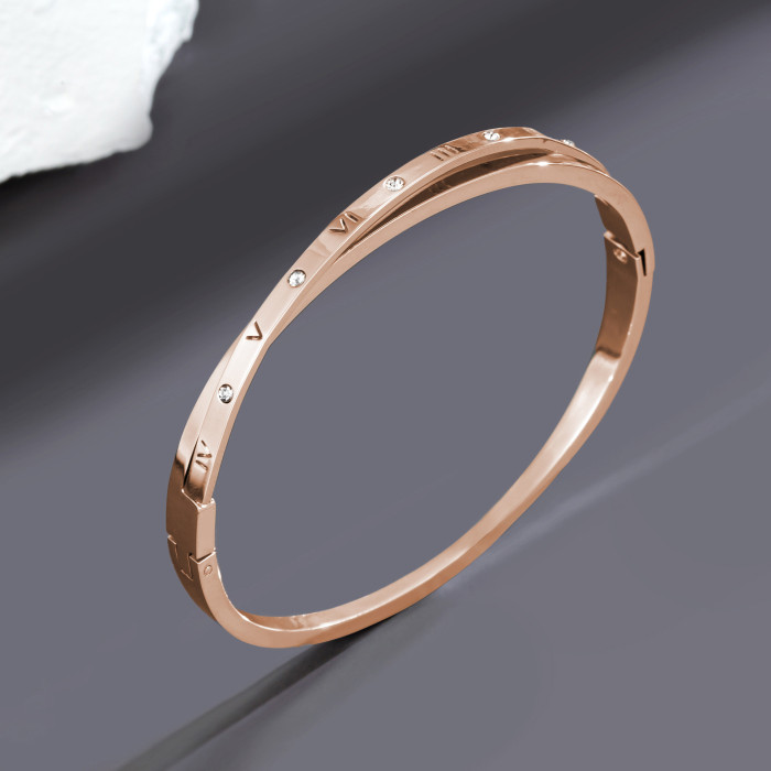 Women's European and American fashion cross titanium steel Roman numeral bracelet accessories with double-layer clasp bracelet