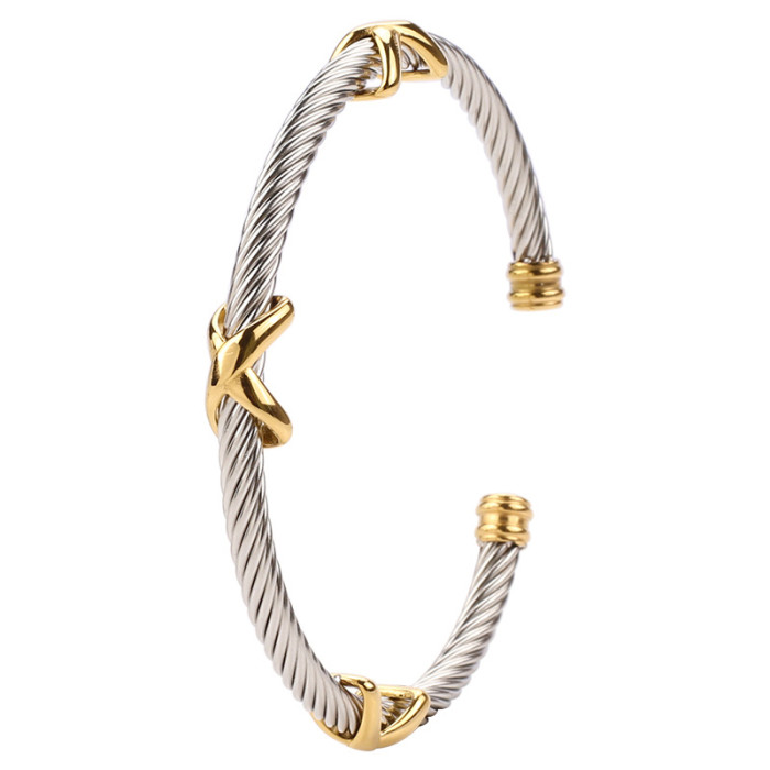 European and American stainless steel figure-eight cable bracelet for women, gold-colored titanium steel figure-eight bracelet, wireless symbol cross bracelet wholesale