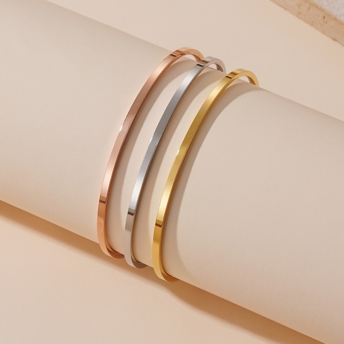 INS jewelry retro simple versatile plain ring three-color titanium steel bracelet thin multi-ring three-layers bracelet set