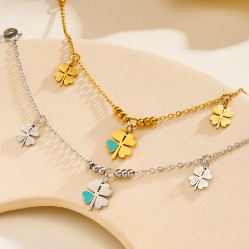 Lucky four-leaf clover bracelet titanium steel anklet ins design Korean style fashion personality high-end versatile bracelet for women