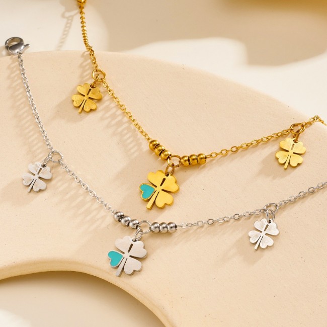 Lucky four-leaf clover bracelet titanium steel anklet ins design Korean style fashion personality high-end versatile bracelet for women