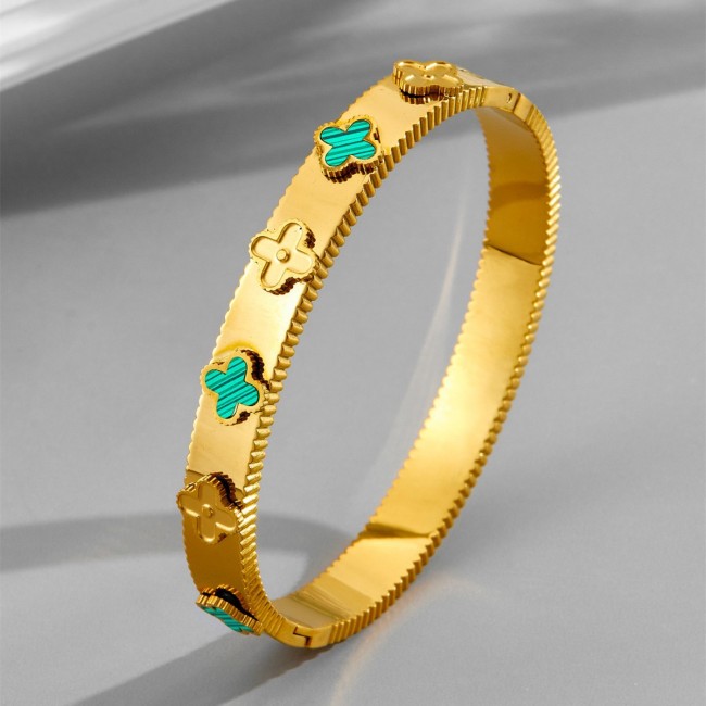 Hot-selling new floral stainless steel bracelet for women, 7-color three-dimensional mother-of-pearl four-leaf flower bracelet with a high-end feel, direct sales