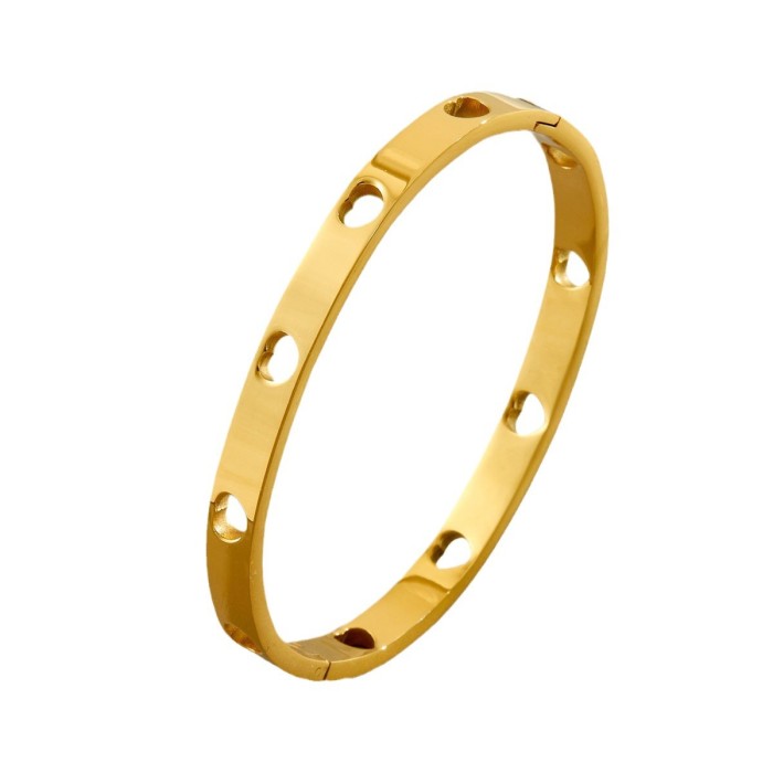 Cross-border European and American heart-shaped hollow stainless steel bracelet for women, high-end electroplated simple wristband jewelry for men, wholesale from manufacturer