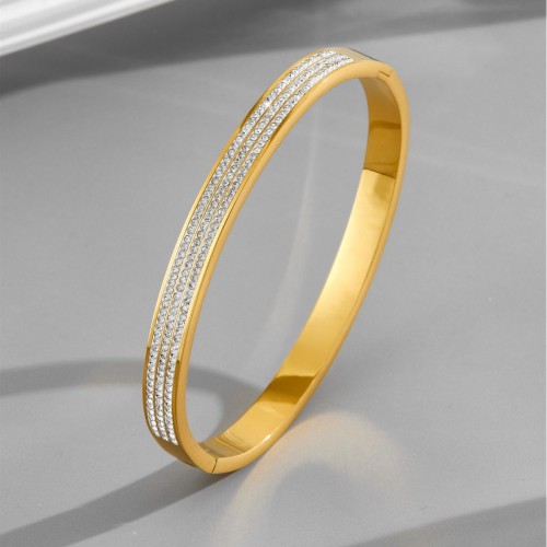 European and American style simple open-ended diamond-encrusted titanium steel bracelet for women, rose gold, anti-fading, trendy, fashionable, light luxury, trendy bracelet