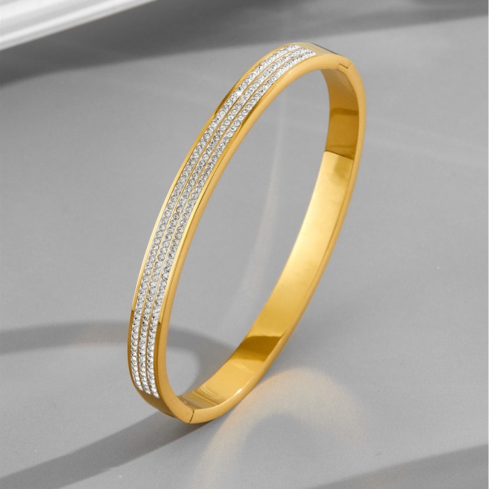 European and American style simple open-ended diamond-encrusted titanium steel bracelet for women, rose gold, anti-fading, trendy, fashionable, light luxury, trendy bracelet