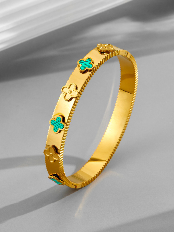 Hot-selling new floral stainless steel bracelet for women, 7-color three-dimensional mother-of-pearl four-leaf flower bracelet with a high-end feel, direct sales