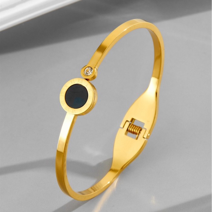 Open-ended black shell cross-border Xiyin light luxury couple's titanium steel Roman numeral bracelet for women, versatile and non-fading jewelry bracelet