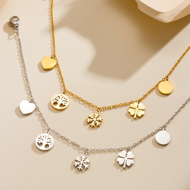 Titanium steel with real gold plating, four-petal bell flower pendant anklet, simple metal minimalist style snowflake anklet, popular with female influencers
