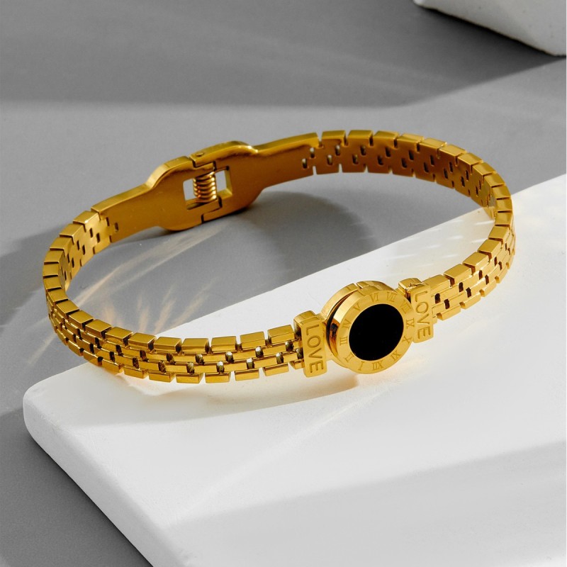 European and American ins Roman LOVE number acrylic ring bracelet for women, titanium steel plated with 18K real gold jewelry bracelet