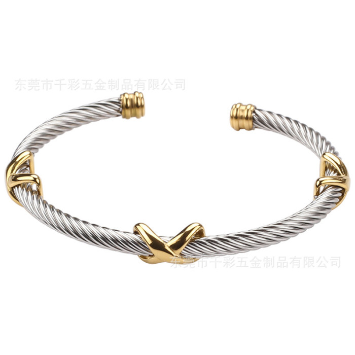 European and American stainless steel figure-eight cable bracelet for women, gold-colored titanium steel figure-eight bracelet, wireless symbol cross bracelet wholesale