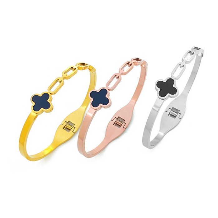 European and American cross-border hollow-out fashion bracelet, full of diamonds, open design, simple stainless steel bracelet, women's gold bracelet, light luxury
