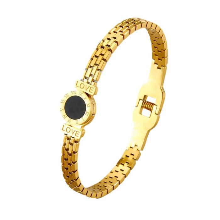 European and American ins Roman LOVE number acrylic ring bracelet for women, titanium steel plated with 18K real gold jewelry bracelet