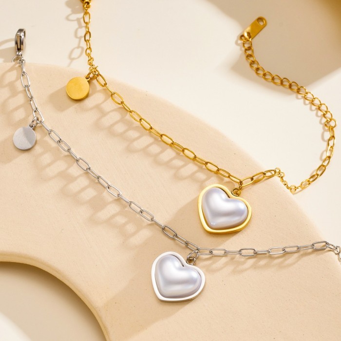 304 stainless steel simple gold heart anklet for girls, small and exquisite, short style, smooth heart-shaped round anklet, versatile